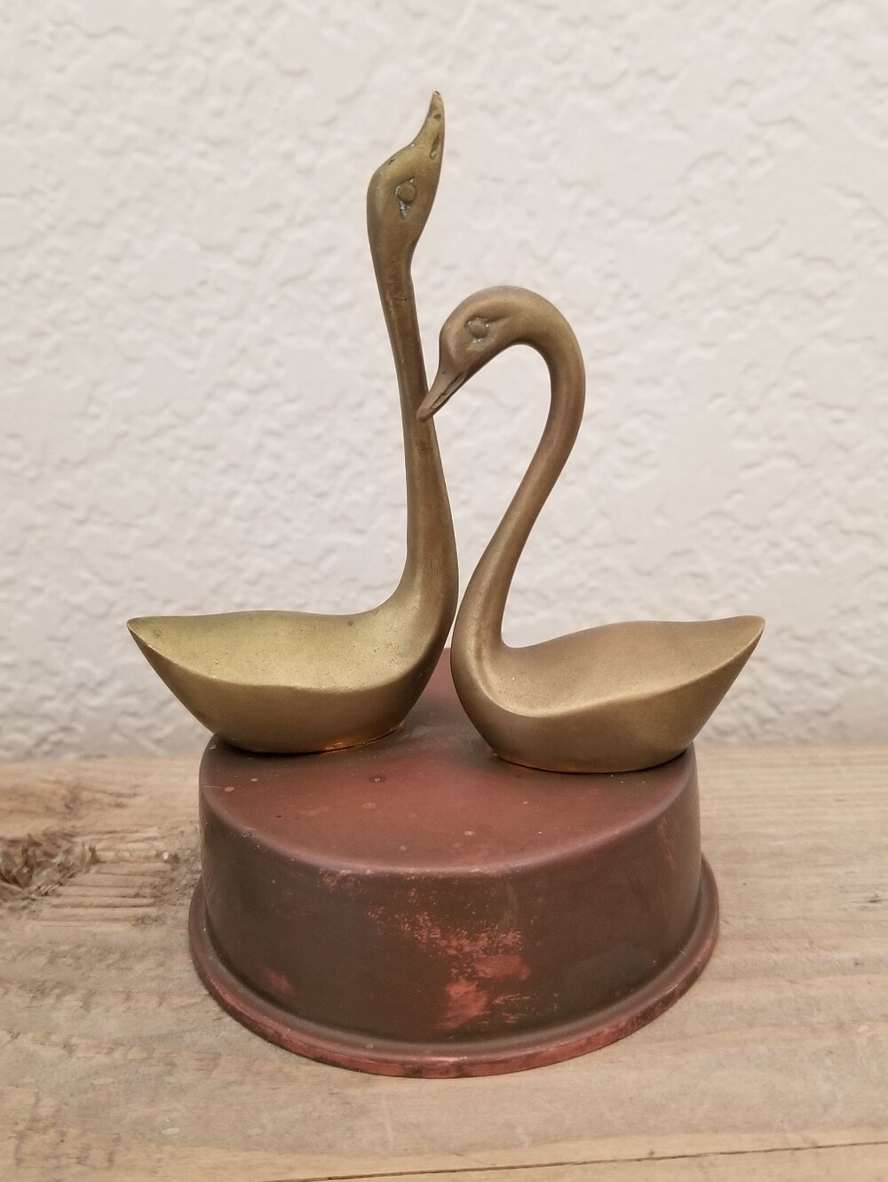 Vintage Brass Swan Pair Figurine Decor